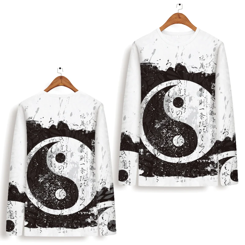 

Мужская футболка оверсайз Tai Chi Bagua, мягкая удобная шелковая футболка с длинным рукавом и 3D-принтом, новинка 2022