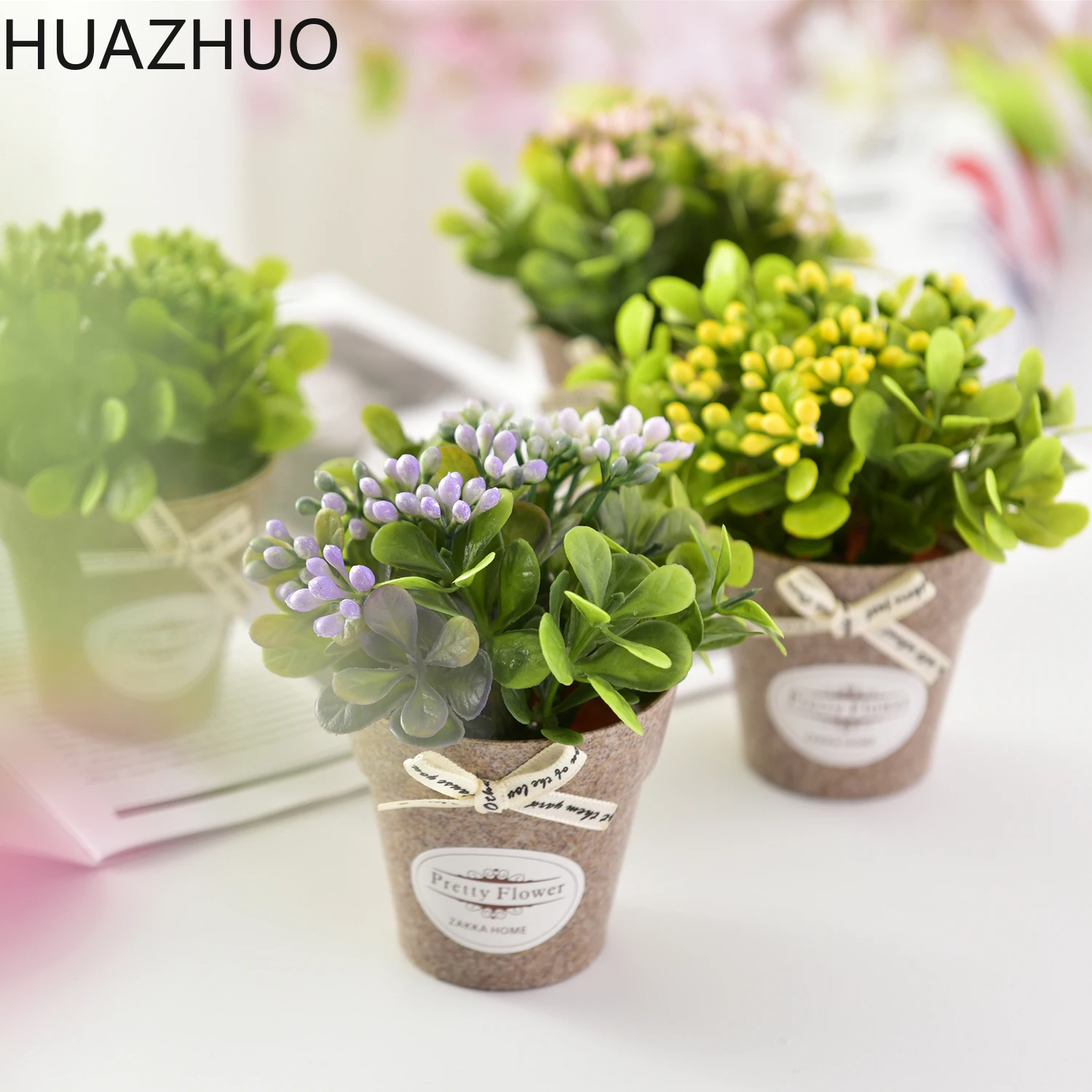 Искусственные цветы букет поддельные с пластиковой ваза для бонсай набор