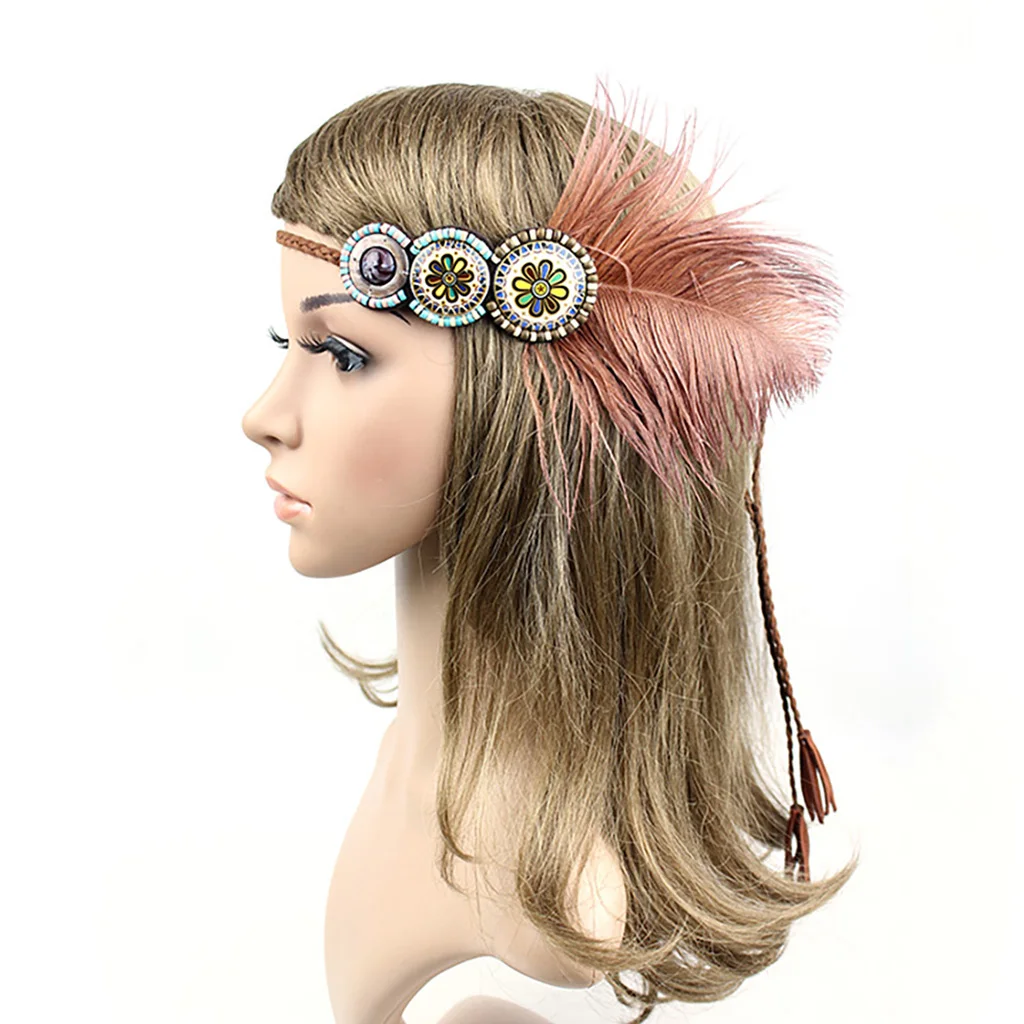 Винтажная богемная головная повязка в стиле бохо с перьями этнический стиль