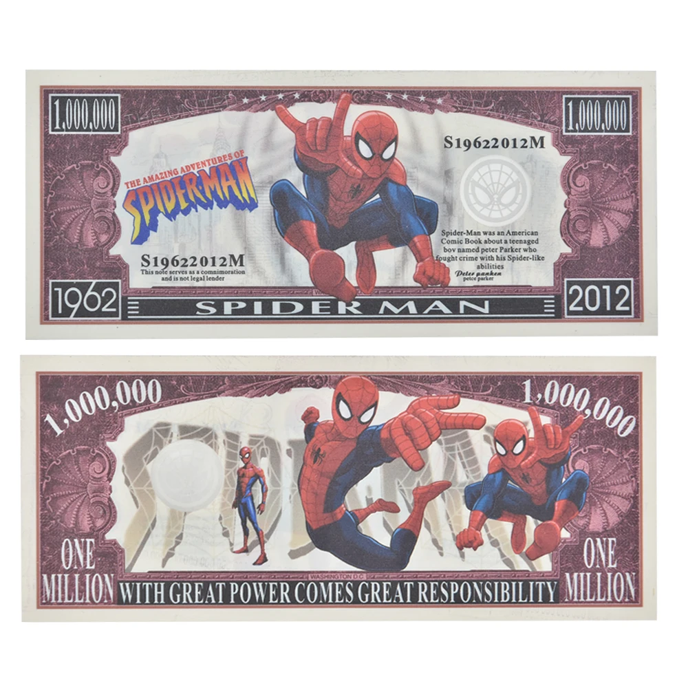 Spiderman banknote 14 шт. Marvel Мстители Бесконечность войны золото коллекционные монеты набор коробка сувенир вызов монеты Оригинальные подарки для фанатов дропшиппинг - Цвет: Spiderman banknote