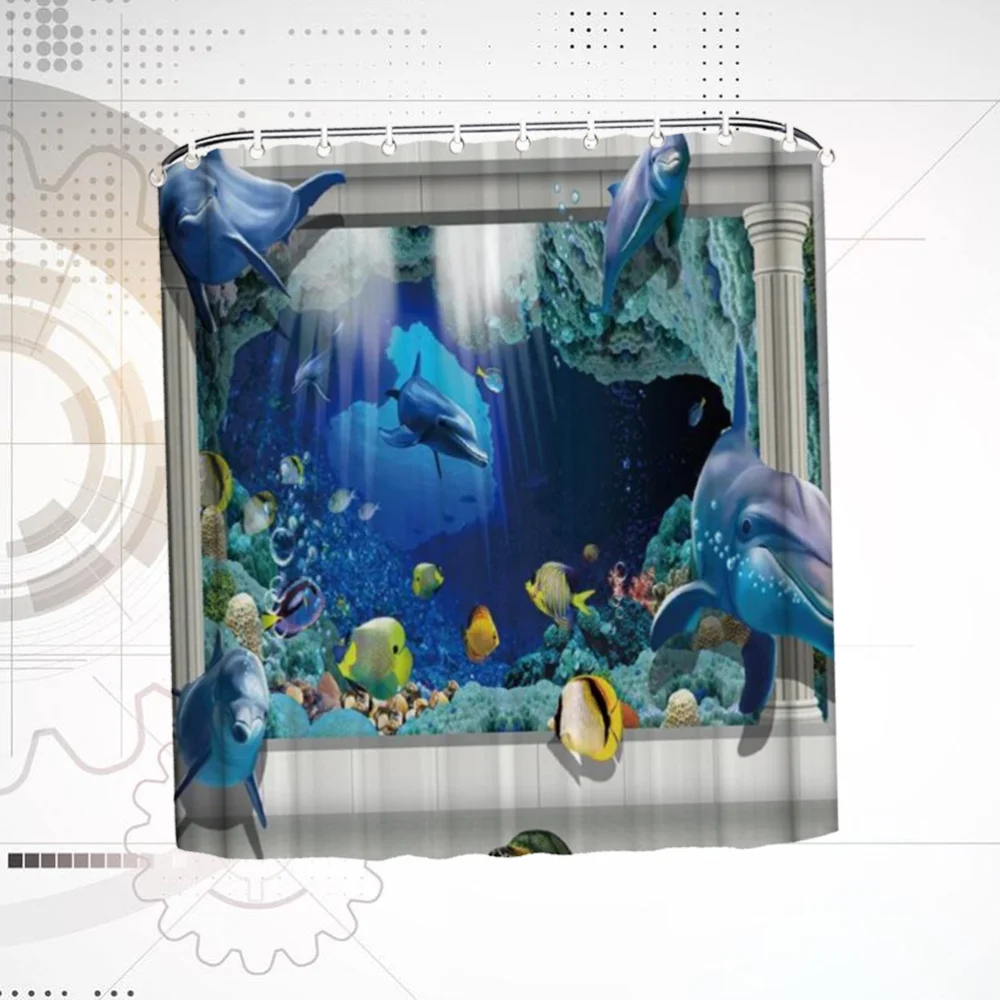 

1Pc 180x200cm Creative Digital Printing Shower Curtain Dolphin Pattern Bath Curtain Separated Curtain for Bathroom Shower Room