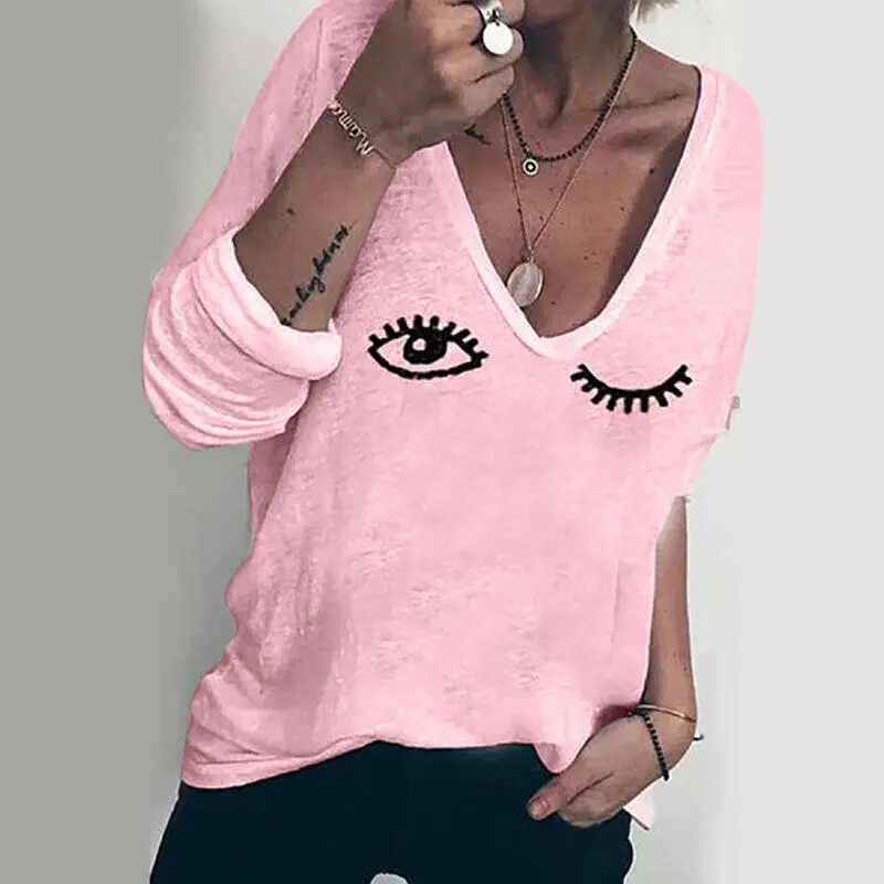 Женская футболка с V образным вырезом принтом|Футболки| |