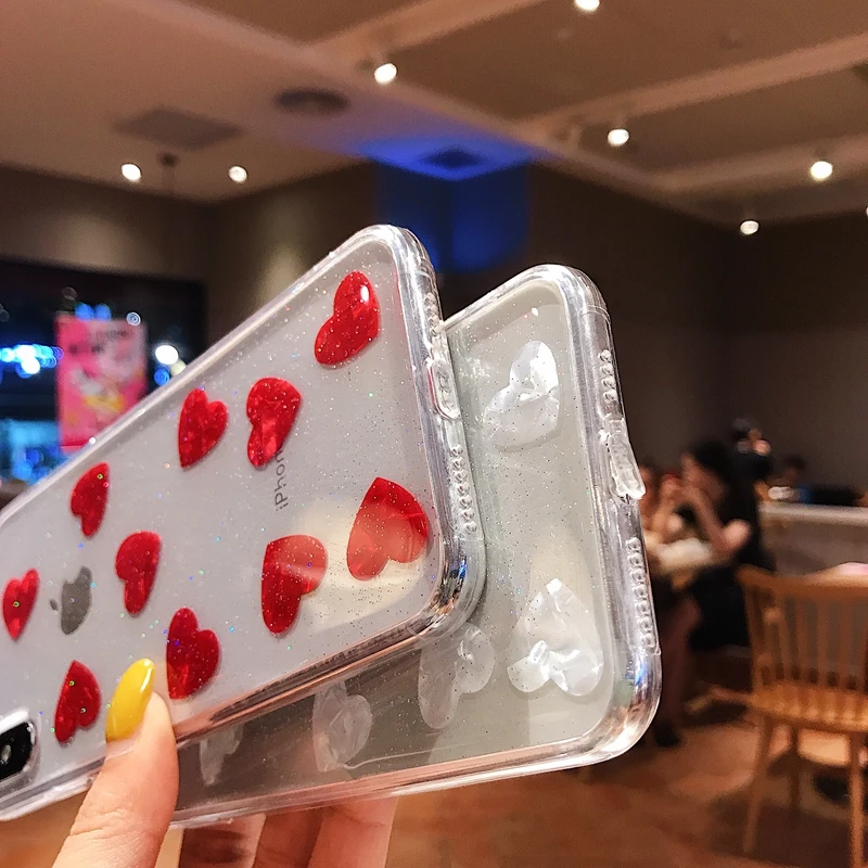 Bling Glitter Sequin Love heart Pattern Claer Soft Silicone TPU Phone Case Cover For iPhone X 10 XR XS Max 8 7 6 6s Plus Coque |