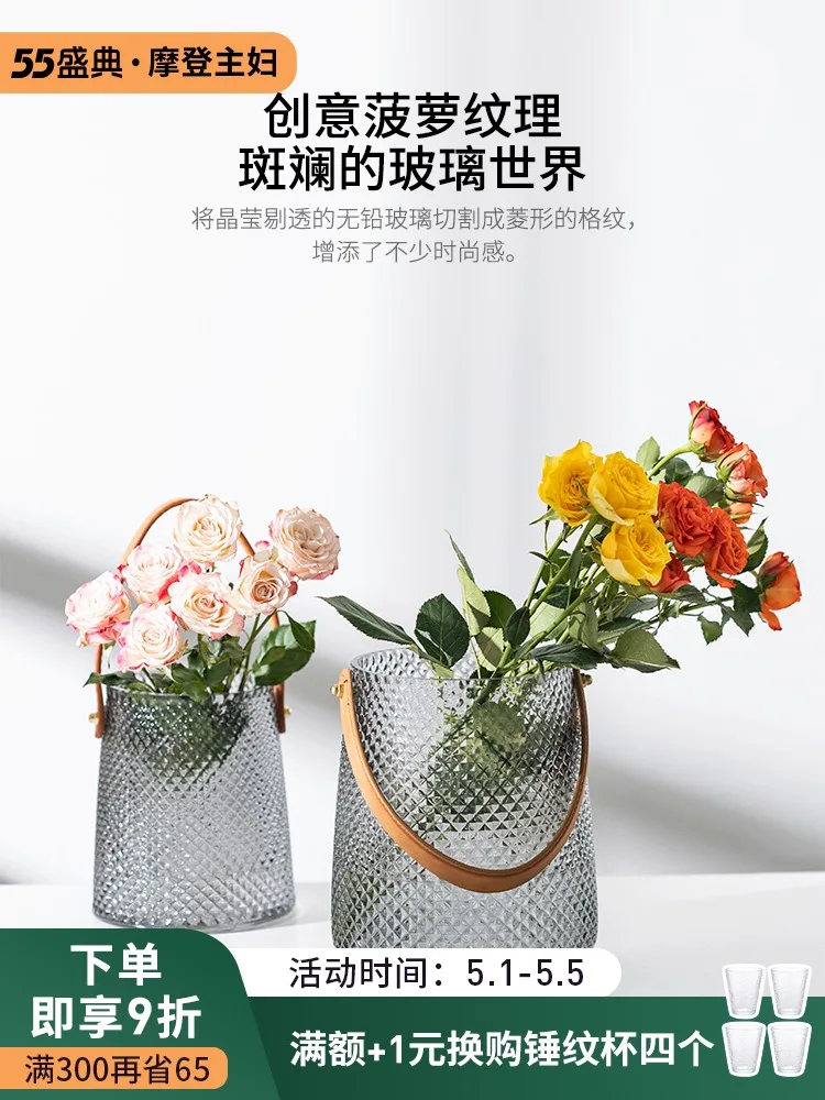 

Transparent Portable Vase Decoration Home Cristal Flower Pot Stand Vase Living Room Dried Flowers Pot De Fleur Rustic Home Decor