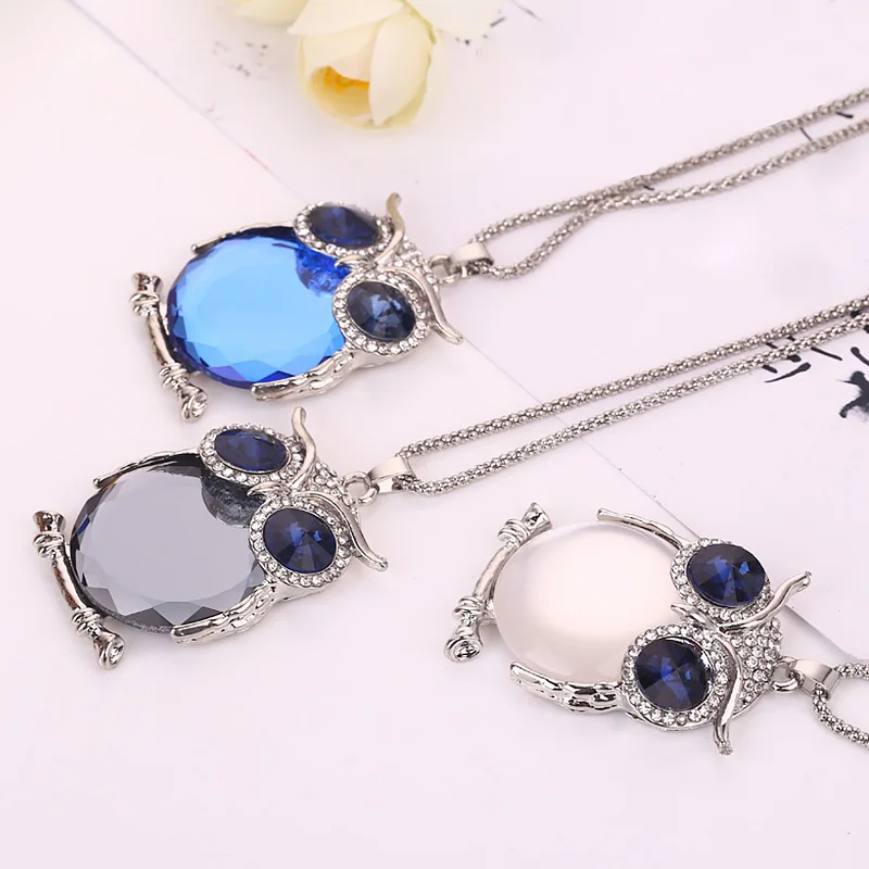 Crystal Owl Pendant Necklace Design Rhinestones For Women Sweater Long women Animal Clothing Accessories | Украшения и аксессуары