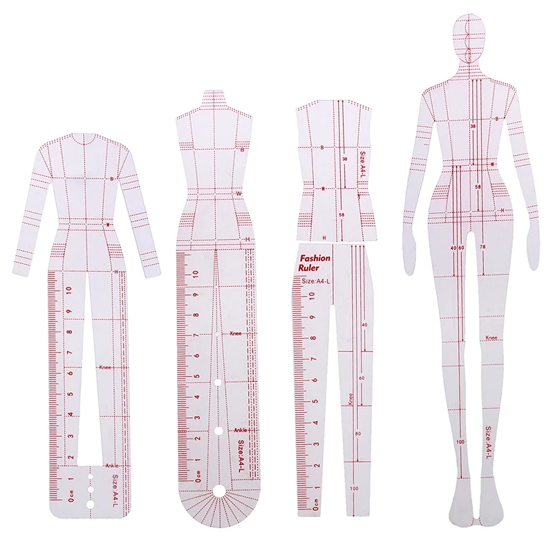 

4Pcs/Set Women Fashion Drawing Ruler Figure Drawing Template for Fashion Design Fashion Sketch Template Female