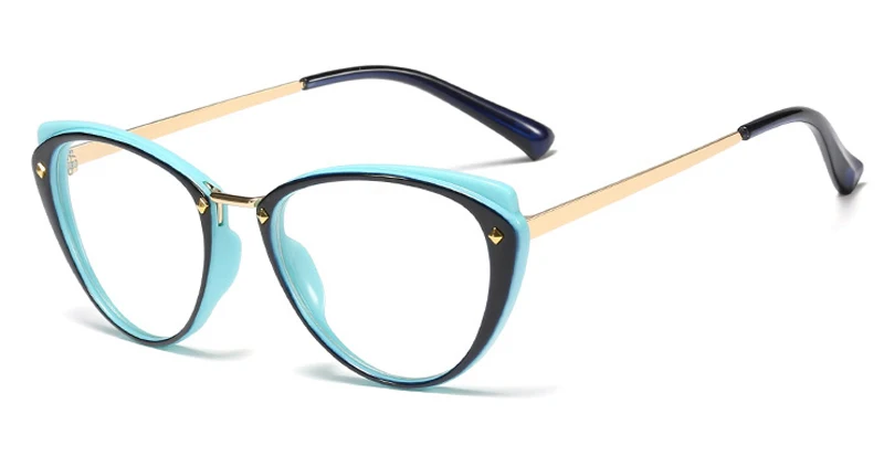black blue Peekaboo кошачий глаз очки для женщин заклепки полуметаллический аксессуары женские очки Оптические прозрачные линзы леопард черный - Цвет оправы: black blue