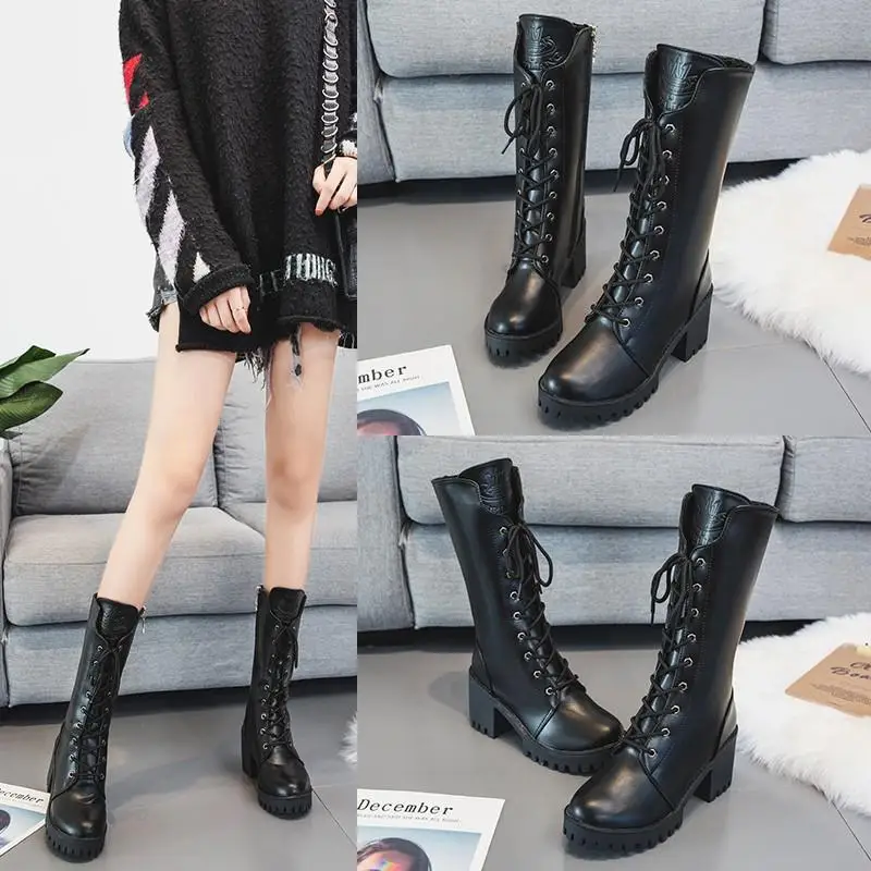 

Dropshipping Women's Thick High-heeled Short Boots Round Head Side Zipper Motorcycle Boots