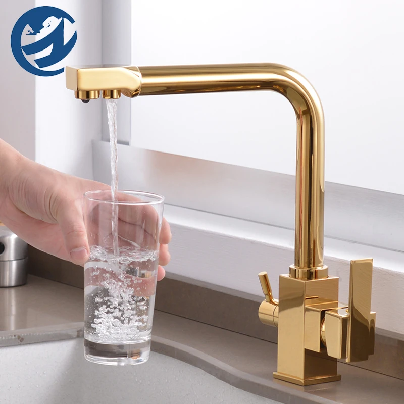 

Golden Filter Kitchen Faucet With Boost Mode 360° Rotatble Basin Faucet Hot Cold Mxer Tap Brass Material Hot Cold Mixer Tap