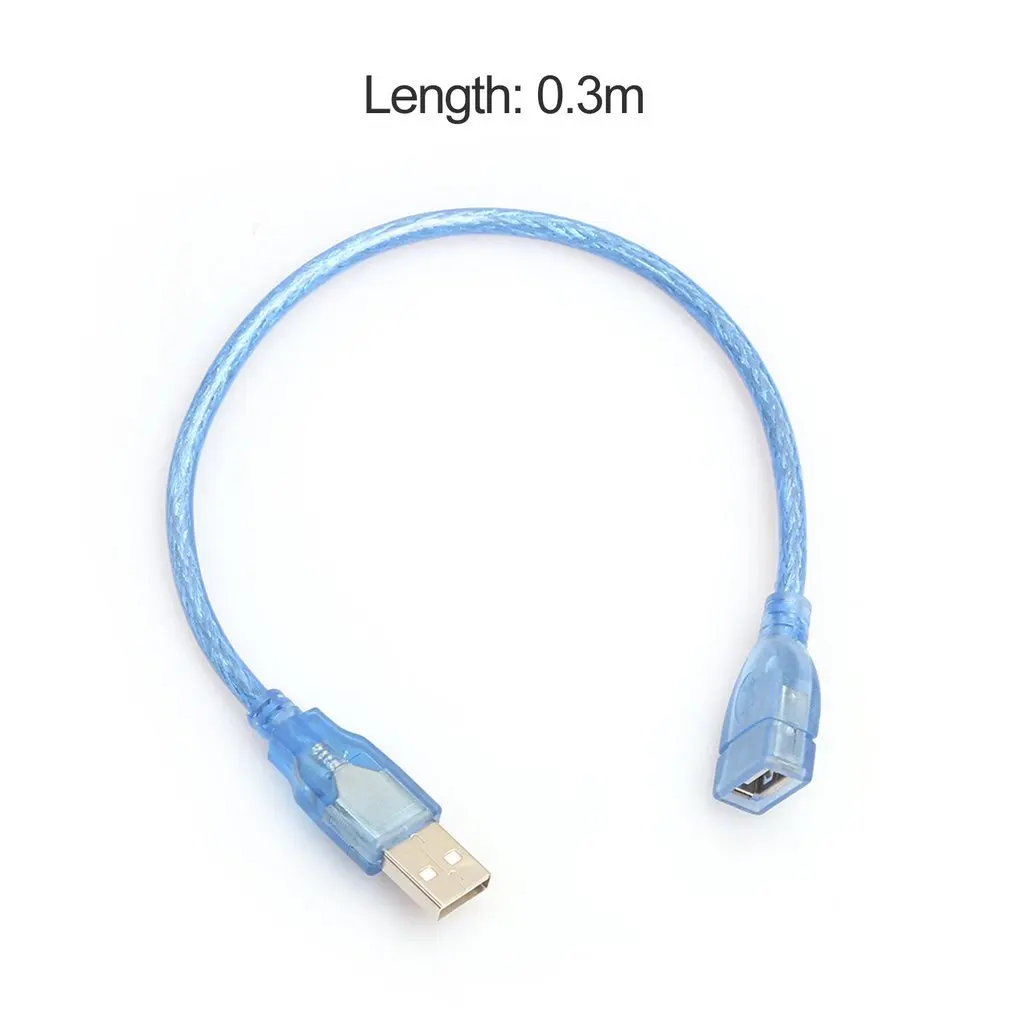 

30cm High Speed USB 2.0 Extension Cable Transparent Blue Male To Female USB Extension Cord Copper Core USB Short Cable