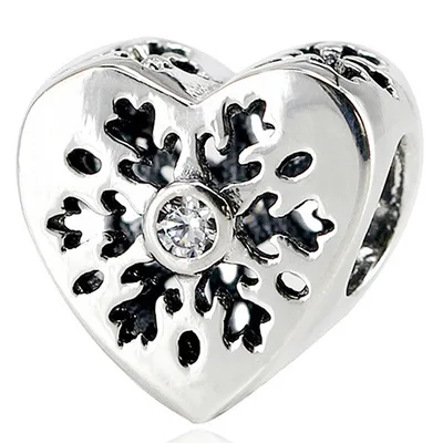 

Snowflake Heart-shaped ilver Beads Fits for Pandora Charms Bracelets 925 Silver Original Charms DIY Jewelry Making Winter Gift