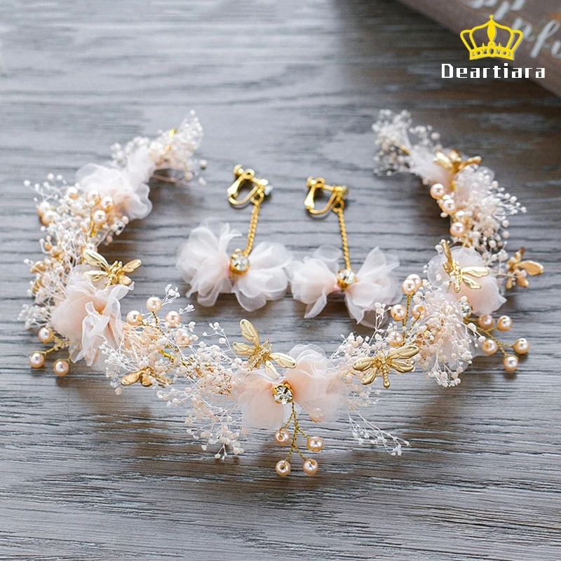 Deartiara Сказочный головной убор Цветочная серьга с короной свадебный набор