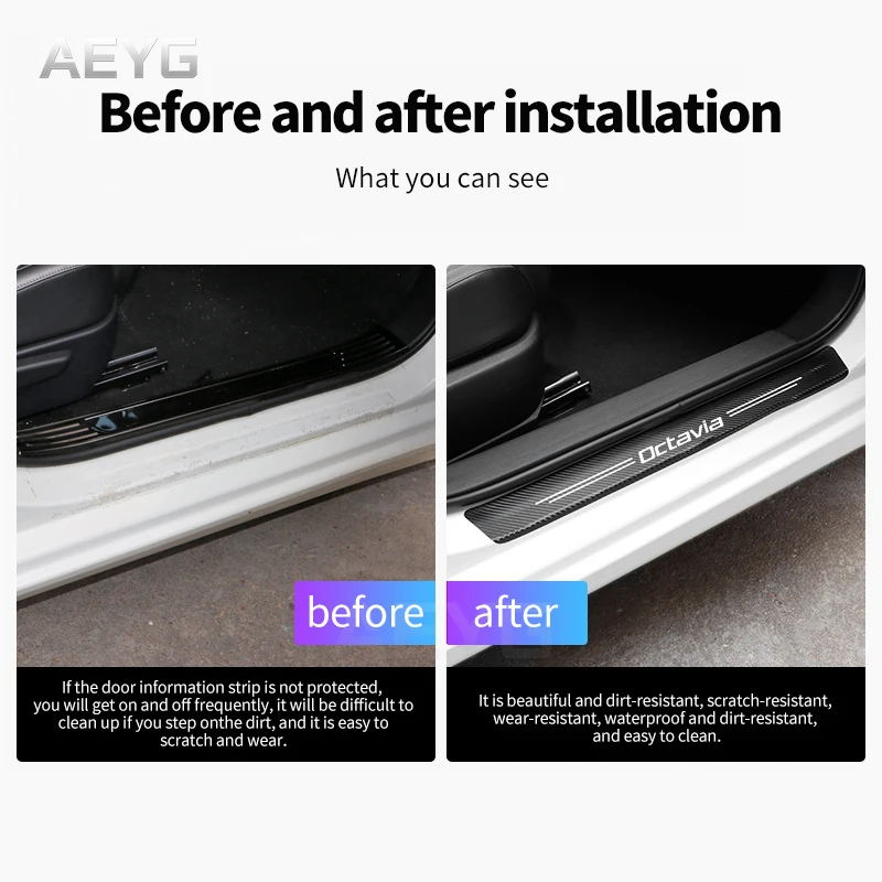 Carbon Fiber Car Door Sill Guard Protected Leather Stickers For Skoda Octavia Rapid Fabia Kodiaq Scala Karoq Kamiq Superb Virs | Автомобили