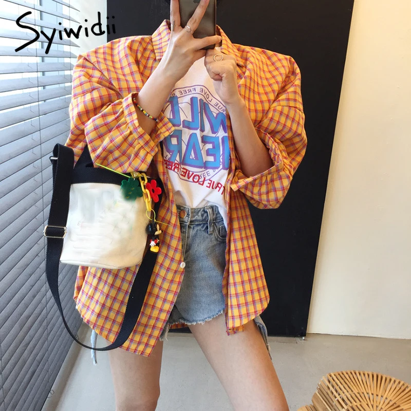 Syiwidii рубашка Женская клетчатая шикарная блузка с длинным рукавом женские
