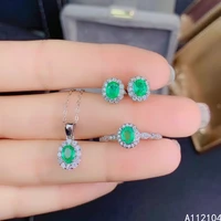 kjjeaxcmy fine jewelry 925 sterling silver natural emerald women fresh popular flower earrings gem ring pendant suit support det