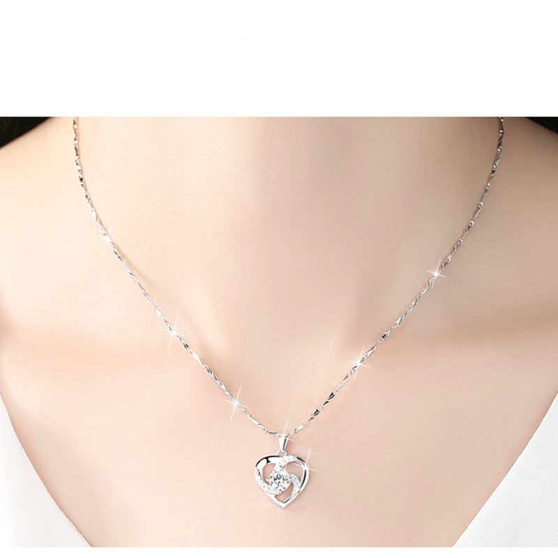

Trendy Jewelry Love Shaped Pendant Necklace Sweet Design White Purple Blue Zircon Chain Necklace For Women Jewelry Gifts