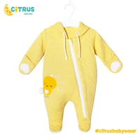 citrus spring cotton baby rompers yellow chick catton clothing for baby boys girl clothing zipper hooded newborn baby rompers