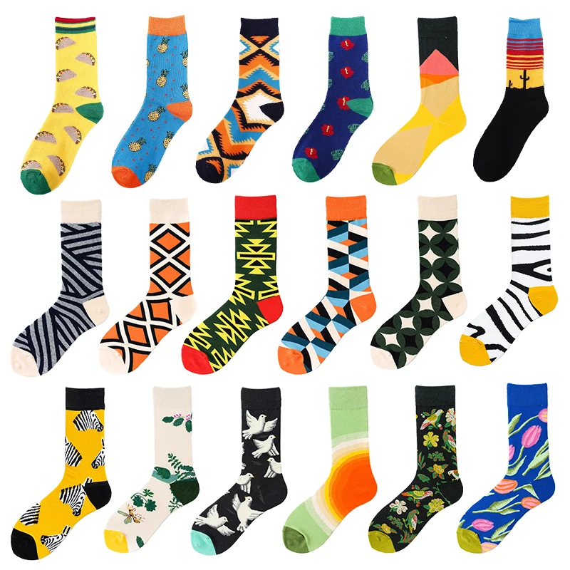Носки мужские/женские хлопковые повседневные цветные короткие носки с принтом