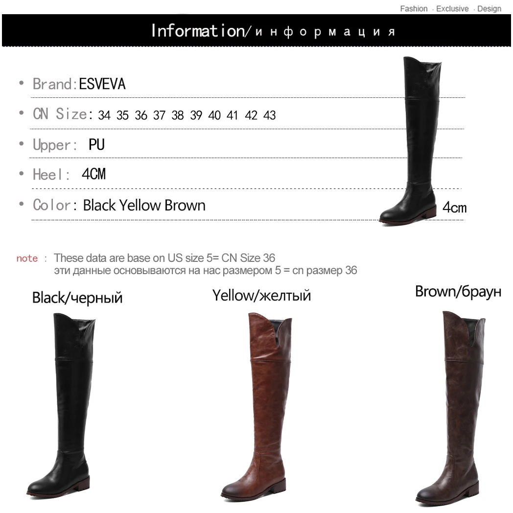 

ESVEVA 2020 Women Women Over The Knee Boots Winter Women Boots Square Heel Elastic Slip On Sexy Motorcycle Boots Size 34-43
