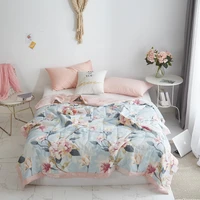 summer washed cotton quilt air conditioning comforter soft breathable blanket thin leaf print bedspread bed cover home textiles