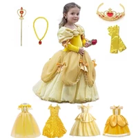 princess belle dress for girl kids floral ball gown child cosplay bella beauty and the beast costume fancy party