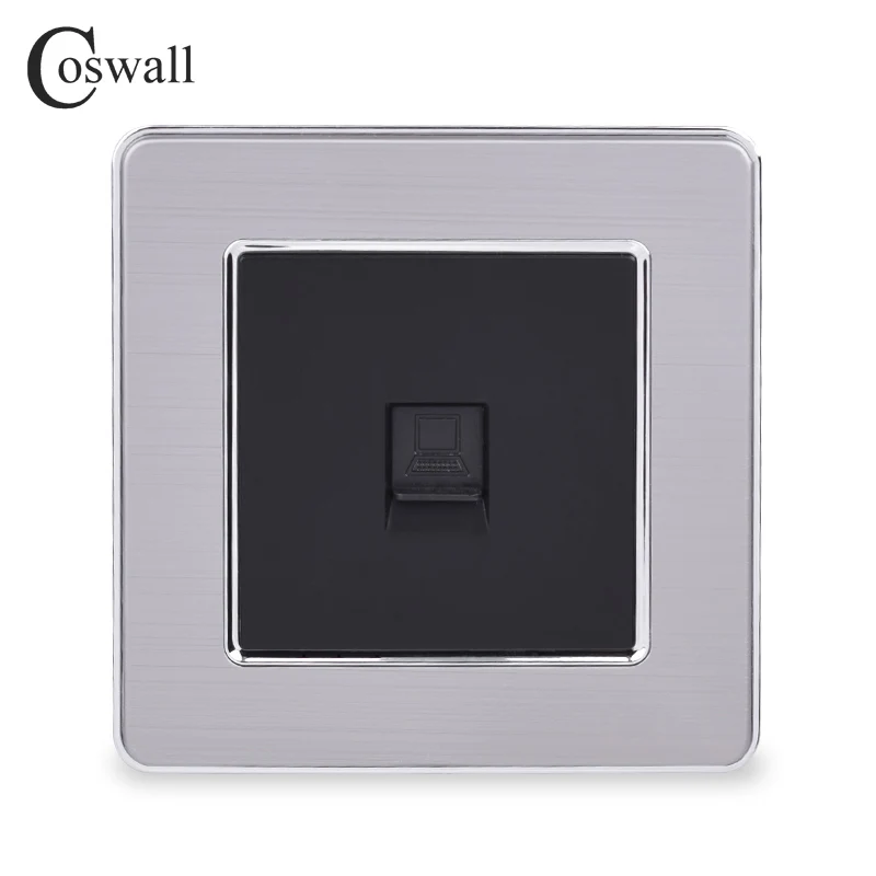 COSWALL 1 комплект RJ45 Интернет-Джек CAT5E разъем из нержавеющей стали матовая панель компьютерная розетка настенная розетка для передачи данных