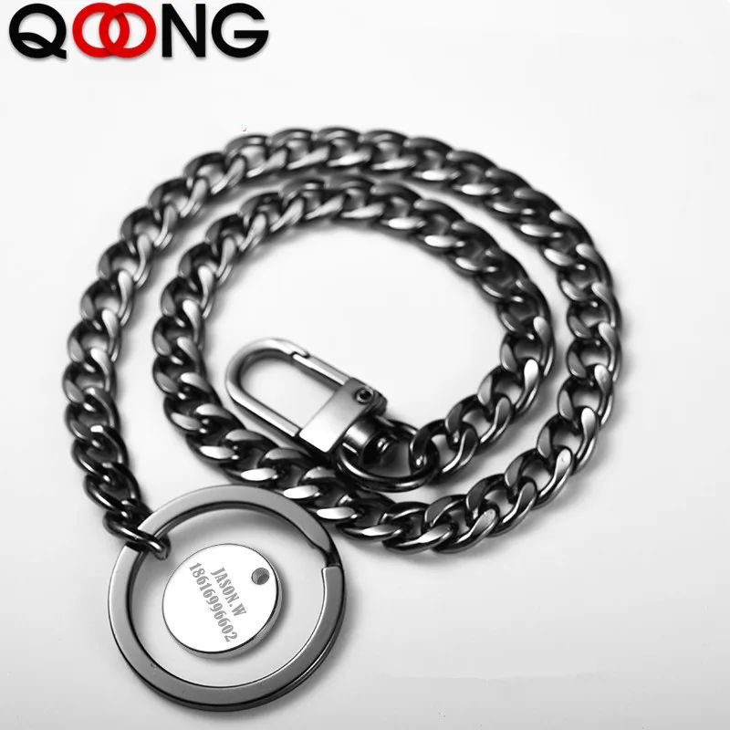 QOONG,, золотой, серебряный, черный, модный мужской, женский брелок, анти-потеря, длинная цепочка, брелок, металлический, автомобильный брелок, сумка, подвеска, Y54