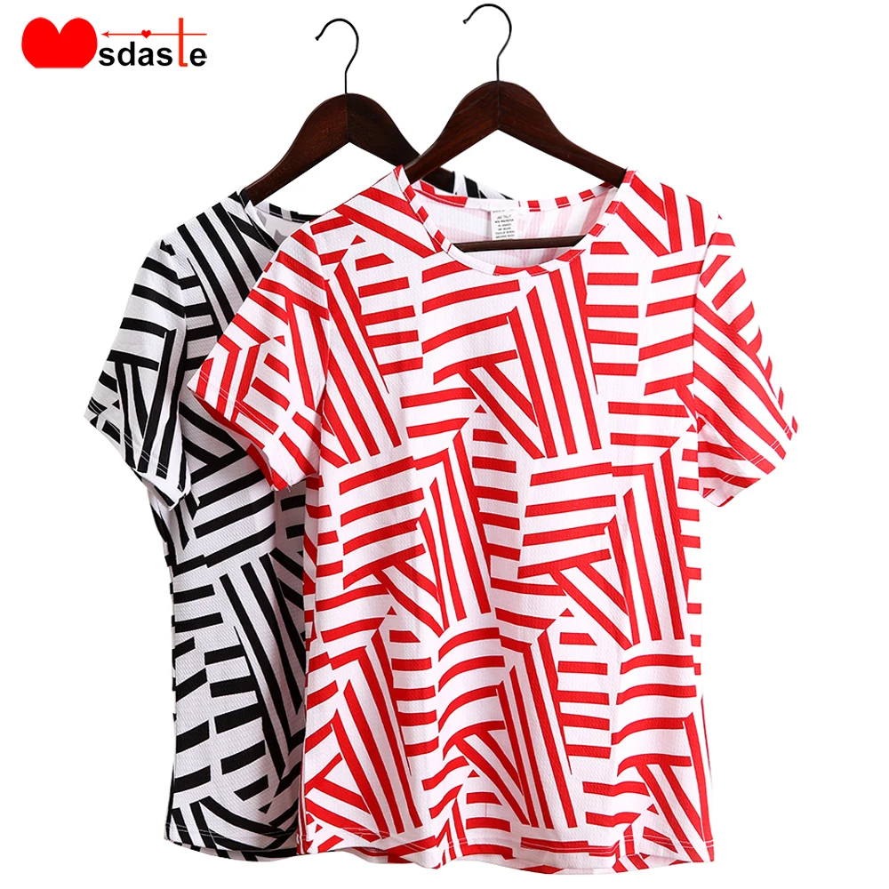 Женская футболка Повседневная Свободная с коротким рукавом полосатая Летняя