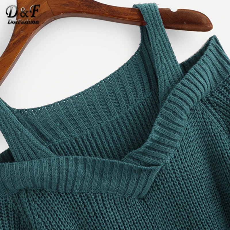 Dotfashion Повседневное зеленый с открытыми плечами укороченный свитер Для женщин сезон: весна-лето белый V образным вырезом Базовая свитера женские одноцветное на бретелях Топ