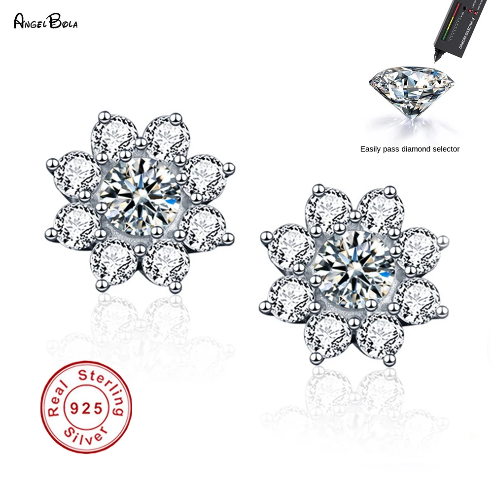 

Pass Diamond Test 0.5ct Round Perfect Cut Moissanite Stud Earrings for Women Diamond Flower Earrings 925 Sterling Silver Jewelry