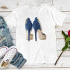 Роскошная Модная новейшая синяя обувь на высоком каблуке со стразами Женская футболка с забавным принтом 90-е хип-хоп панк Футболка хипстерская уличная одежда