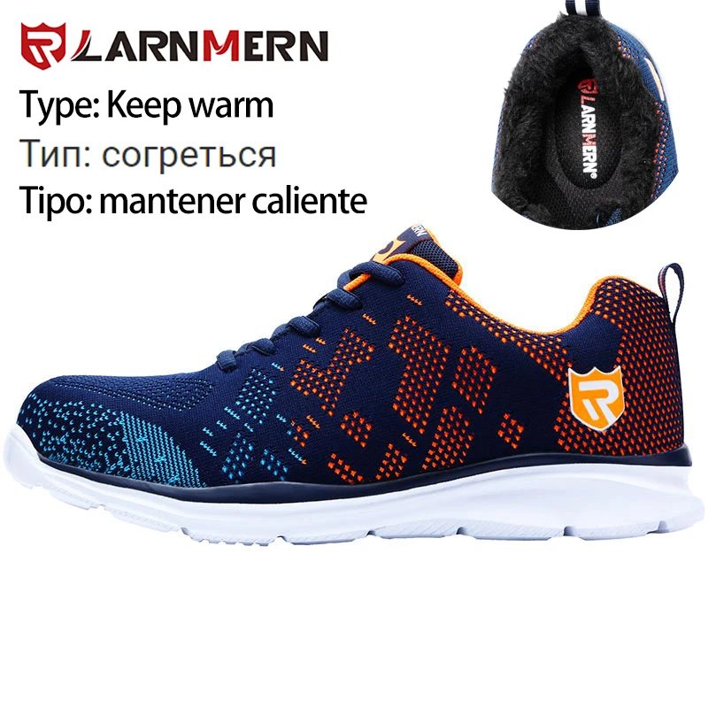 L1802-ORANGE-FUR LARNMERN/легкая дышащая мужская защитная обувь со стальным носком; Рабочая обувь для мужчин; нескользящие строительные кроссовки со светоотражающими элементами - Цвет: L1802-ORANGE-FUR