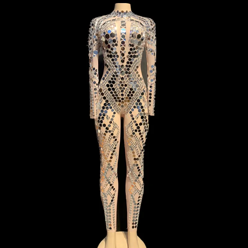 Сексуальный прозрачный сетчатый комбинезон с блестками эластичные вечерние