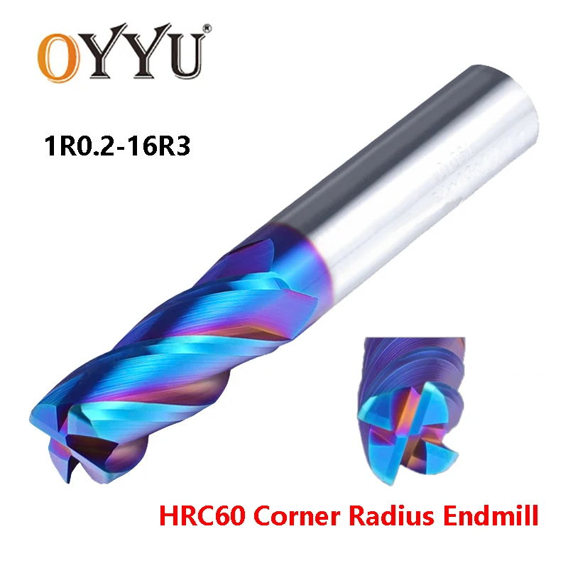 

Oyu HRC60 сверхтвердый сплав Угловой радиус концевые фрезы CNC синий нанометр Вольфрамовая сталь фреза R0.2 R0.3 R0.5 1-16 мм