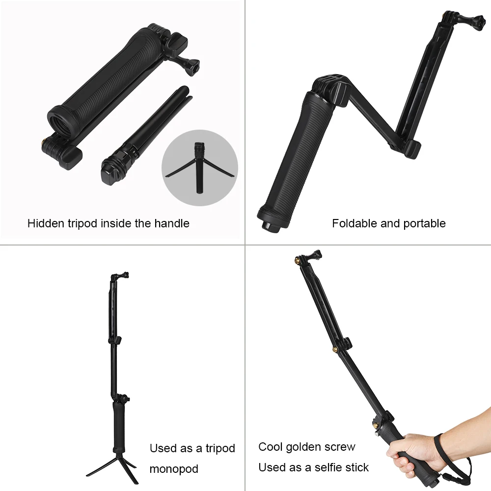 Аксессуары для Go pro, 3-полосная рукоятка, штатив, монопод, селфи палка для Gopro7 6 5 4 3 SJ8Pro Yi 4K DJI OSMO, Экшн-камера H8 H9R