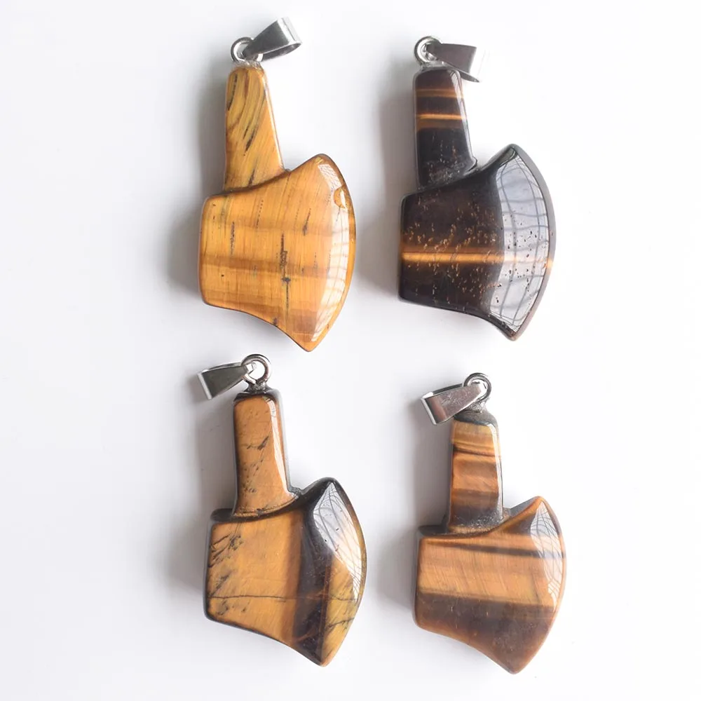 

2020 New Fashion good quality Natural tiger eye stone Axe shape pendants For jewelry marking 8pcs/lot Wholesale Free Shipping