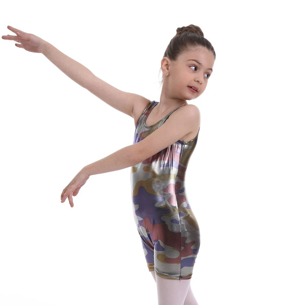 H&O Child Teens Sleeveless Dancewear Leotard Camouflage Glaze for Kids Ballet Tutu Girls Gymnastics Leotard Sports Bodysuit