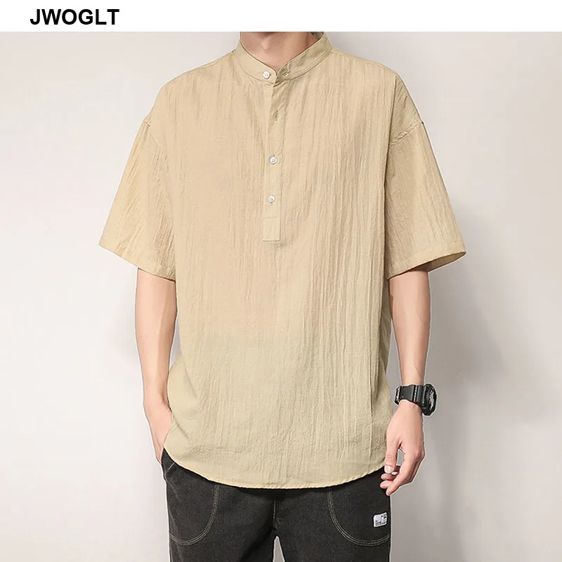 Японская мода летние рубашки повседневный короткий рукав хаки черный пуловер