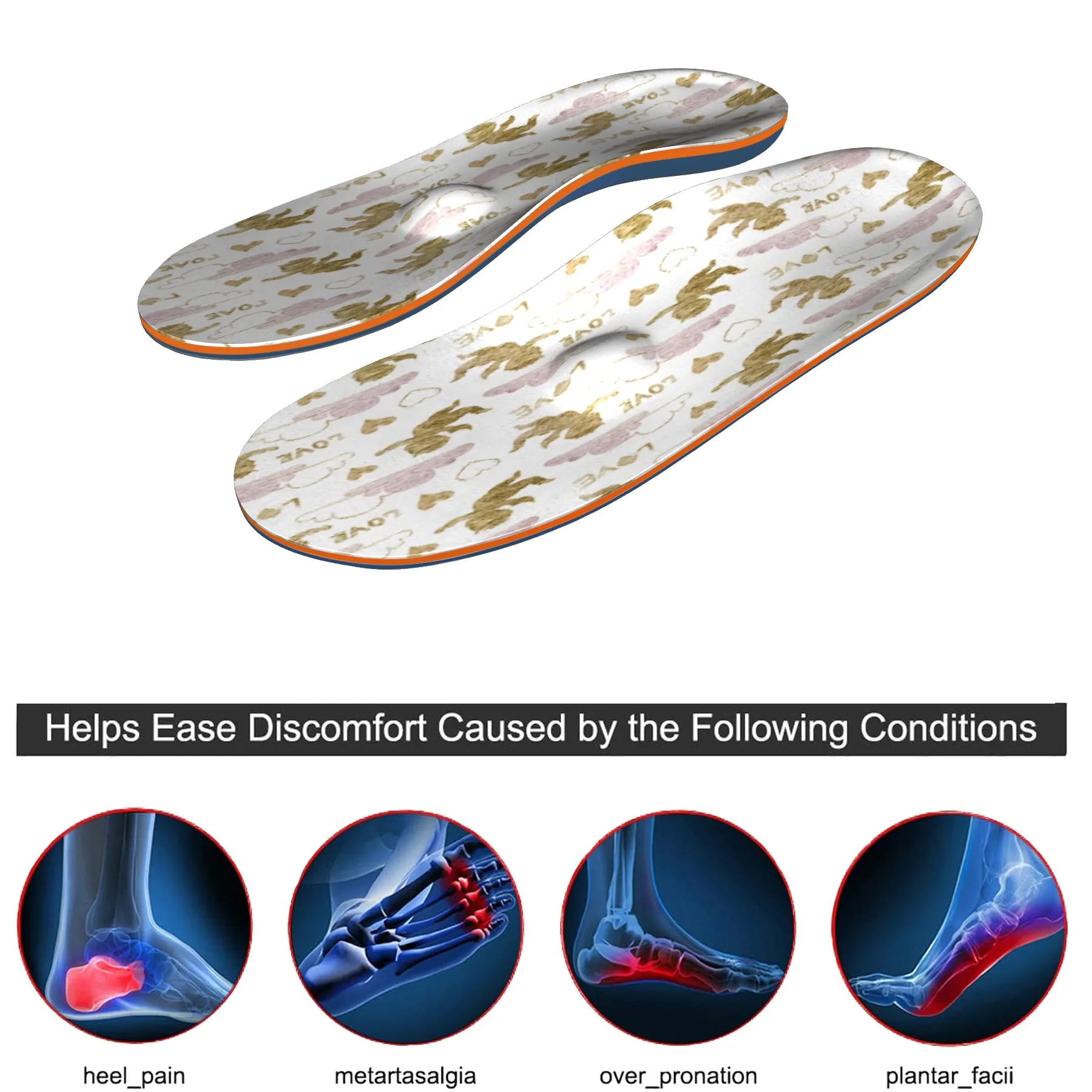 Beige Pattern EVA  Orthotic Arch Support Shoe Inserts Insoles Relief Plantar Fasciitis Pain for Men and Women Orthopedic Insole