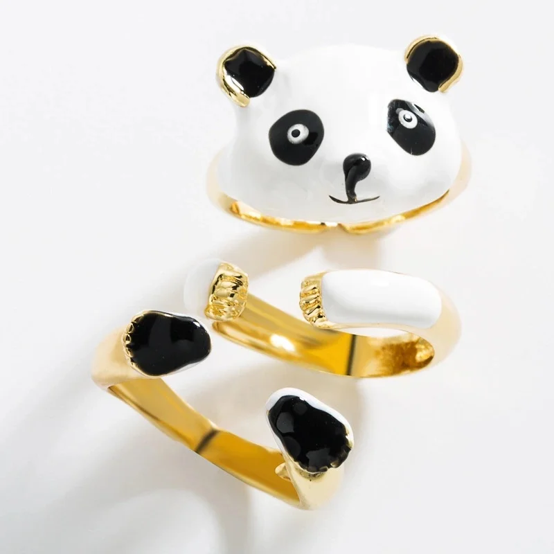 

Jaeeyin 2021 New Arrival Cute Animal Enamel Panda Aesthetic Jewelry Dainty Charm Craft Adjustable Ring Set Charming Gift Friends
