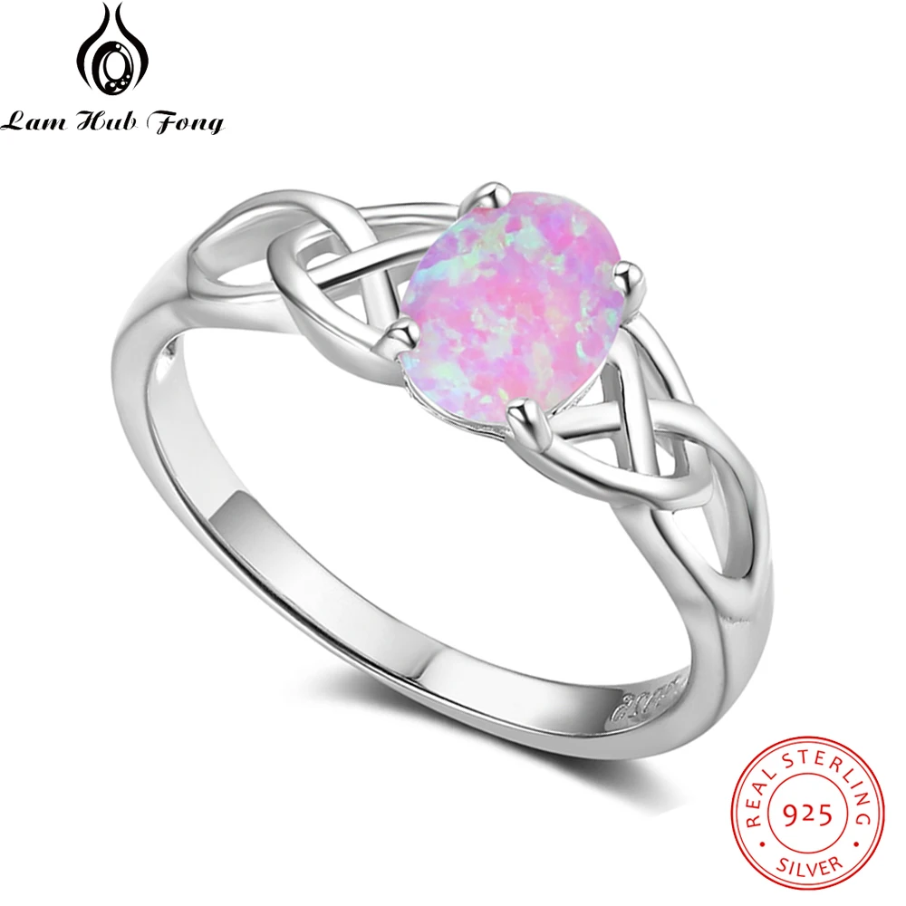 

925 Sterling Silver Finger Ring with Oval Pink Opal Braided Ring Wedding Engagement Rings for Women Fine Jewelry (Lam Hub Fong)