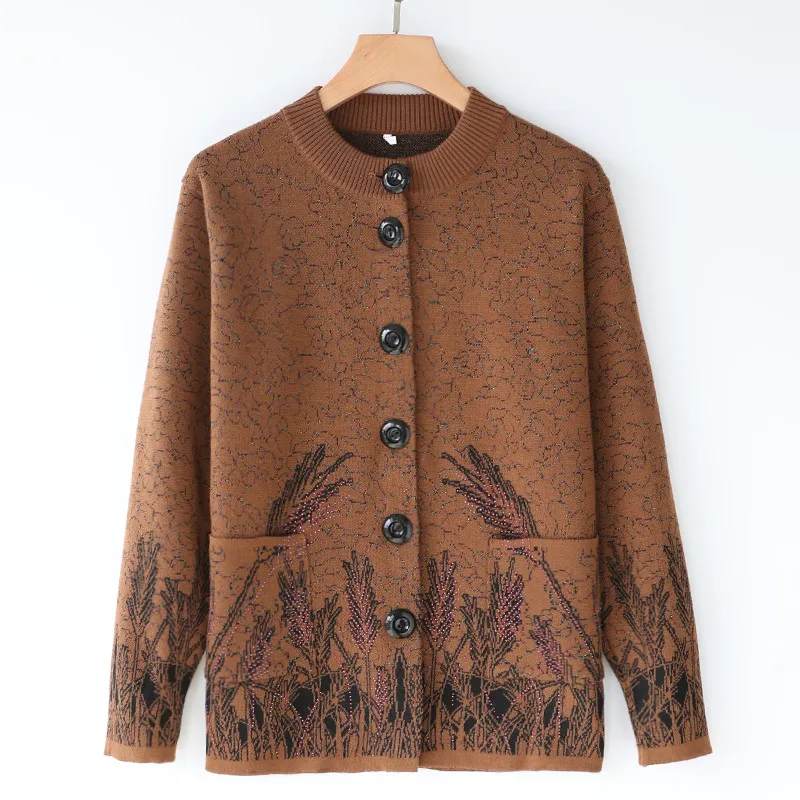 Женский свитер среднего возраста кардиган вязаный жакет короткий длинный рукав