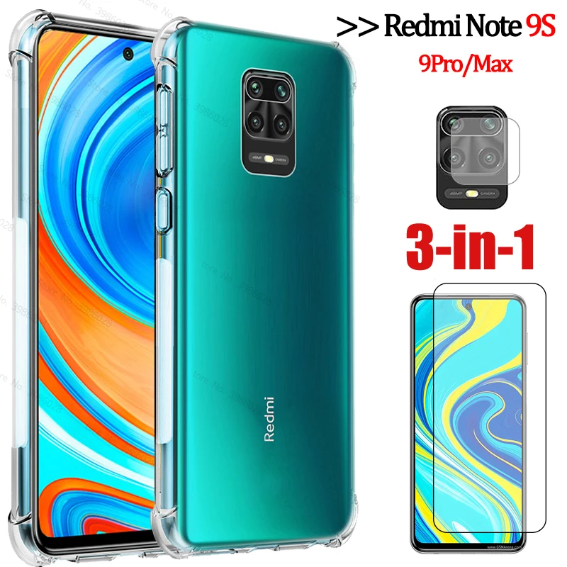 Чехол 3 в 1 для redmi note 9 9s чехол с подушкой безопасности 9pro max закаленное стекло xiaomi