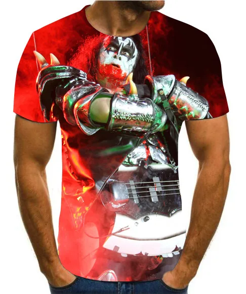 Новинка цветная Летняя мужская футболка Kiss с 3D рисунком модная женская модель 2020