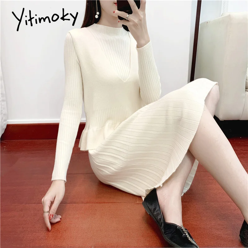 Комплект из 2 частей женское платье с длинными рукавами и жилет пикантный