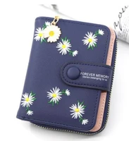 30pcslot wholesale woman emboridery flower short pu wallet female zipper hasp sweet coin short purse
