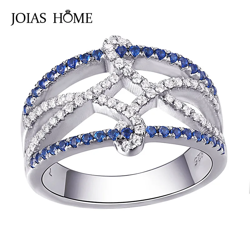 JoiasHome 925 пробы Серебряное кольцо Роскошный Сапфир с белым цирконием обручальное