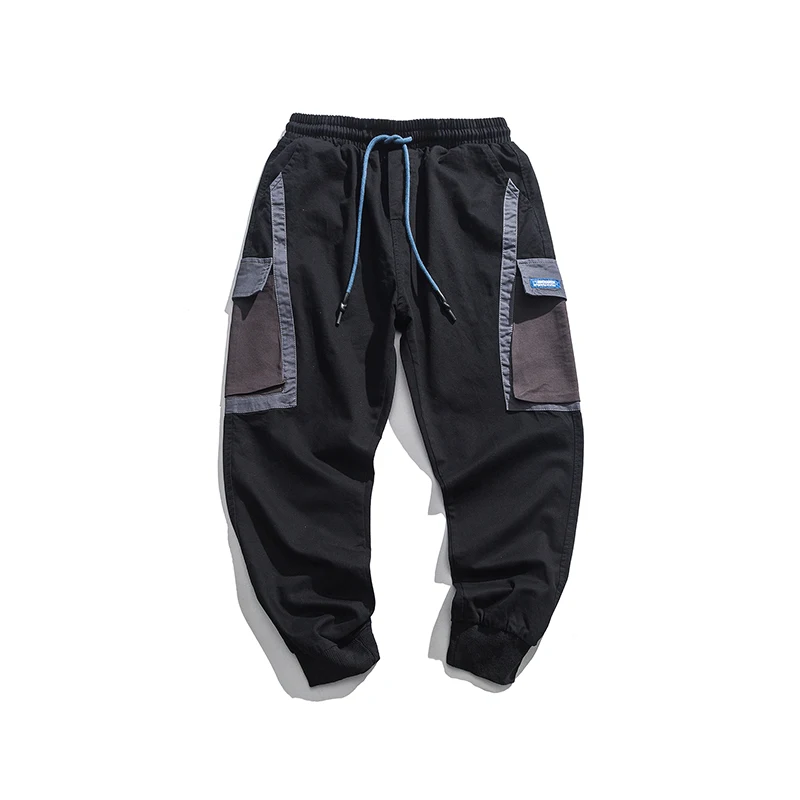 

Mens Cargo Pants Big Pocket Elastic Waist High Streetwear Harajuku Pant Baggy Males Contrast Color Casual Trousers