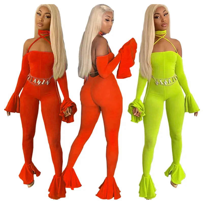 Женский комбинезон с открытой спиной и рукавами-грибками сексуальные