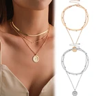 Многослойное ожерелье с подвеской в виде монеты для женщин, классическое многослойное ожерелье в стиле ретро, модное украшение для свадебной вечеринки, подарки